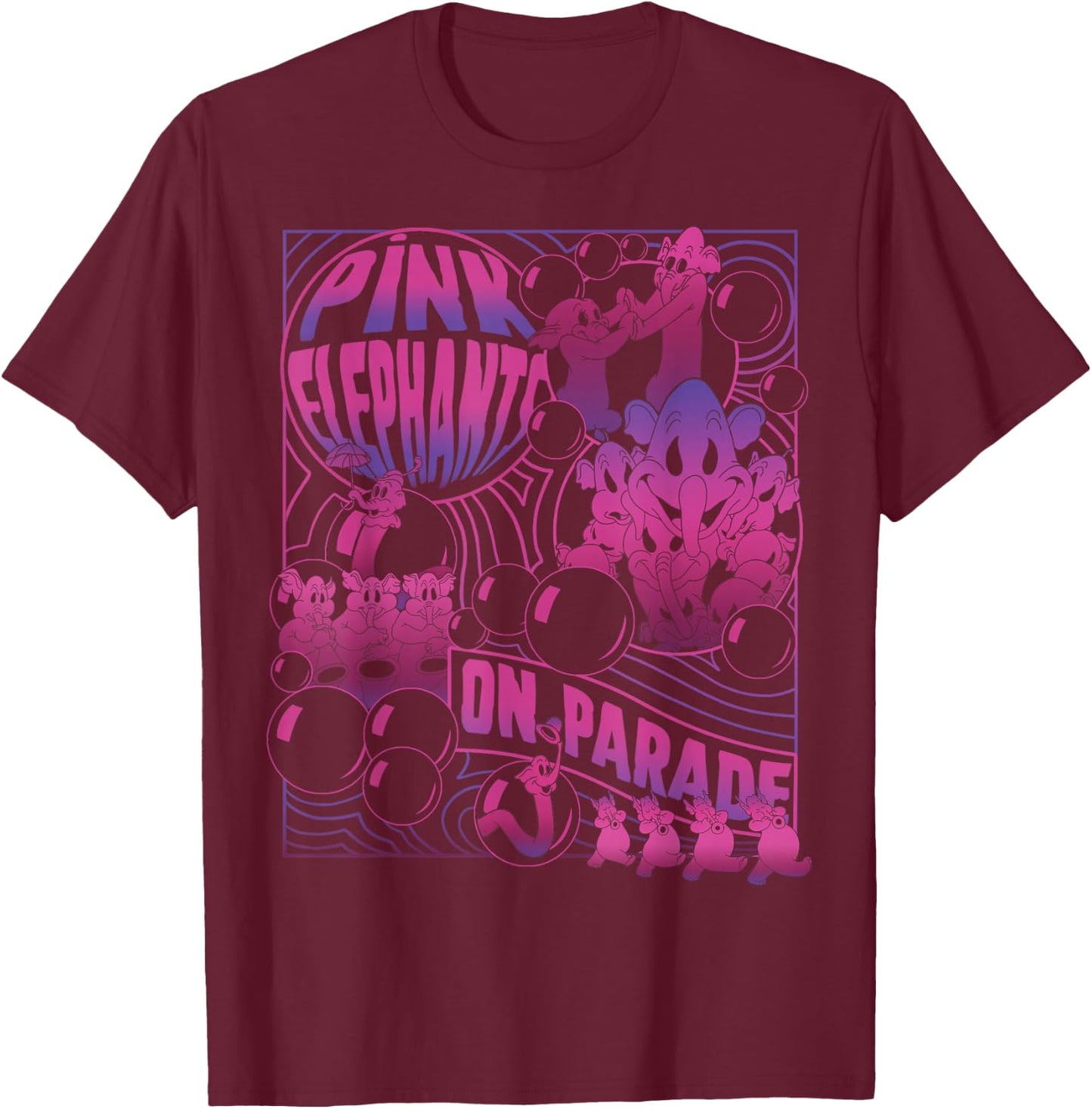 Disney Dumbo Pink Elephants On Parade Small T-Shirt - T-Shirt | Maroon