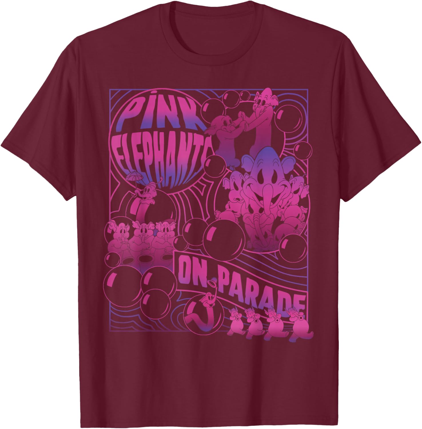 Disney Dumbo Pink Elephants On Parade Small T-Shirt - T-Shirt | Maroon