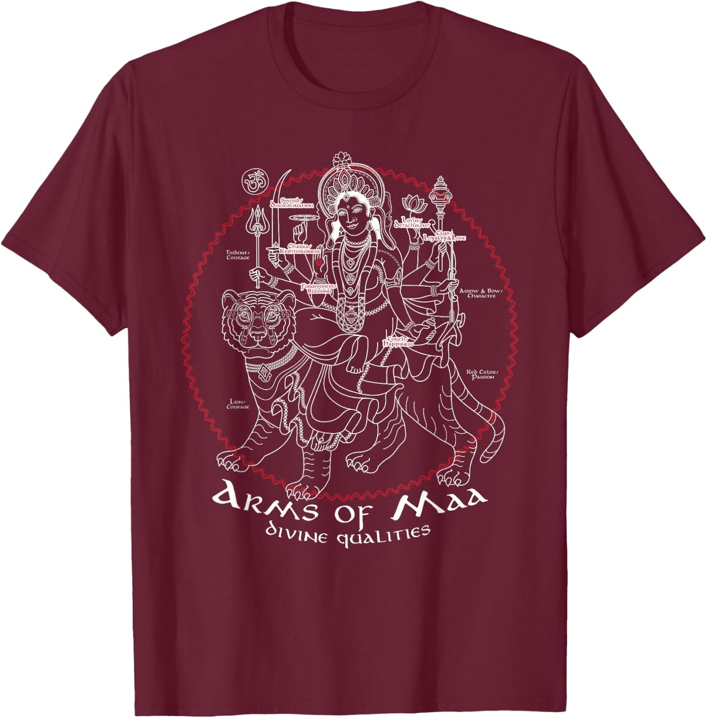 Maa Durga Arms Divine Qualities Spiritual Symbol Hindu T-Shirt - T-Shirt | Maroon