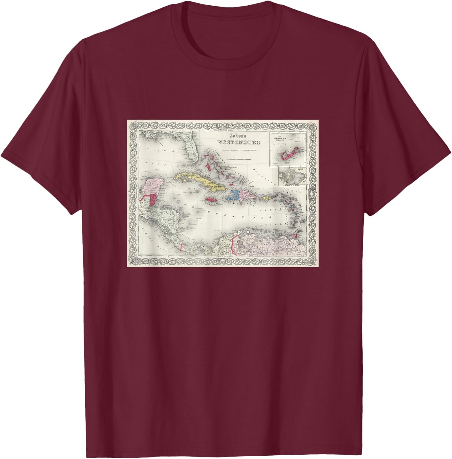 Caribbean Islands Map T Shirt T-Shirt - T-Shirt | Maroon