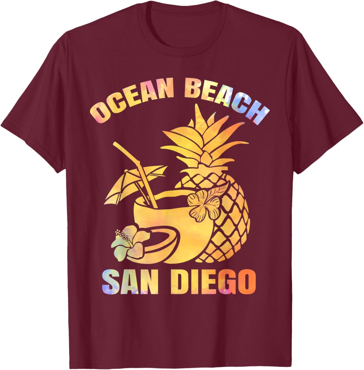 Summer Vacation Retro Sunset San Diego Ocean Beach T-Shirt - T-Shirt | Maroon