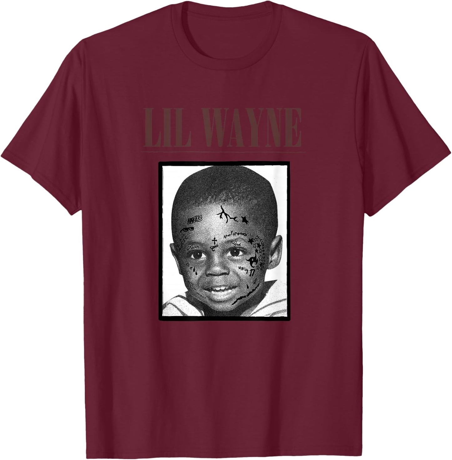 Lil Wayne Tattooed Baby Picture Small T-Shirt - T-Shirt | Maroon