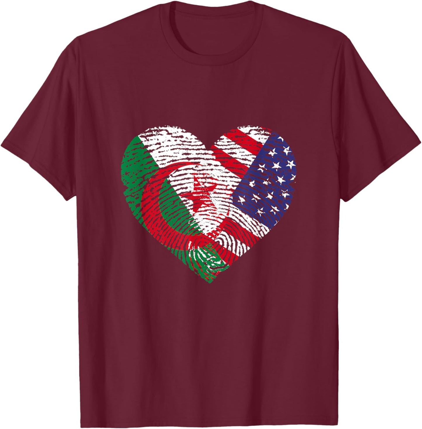 Algerian American Fingerprint Flags T-Shirt - T-Shirt | Maroon