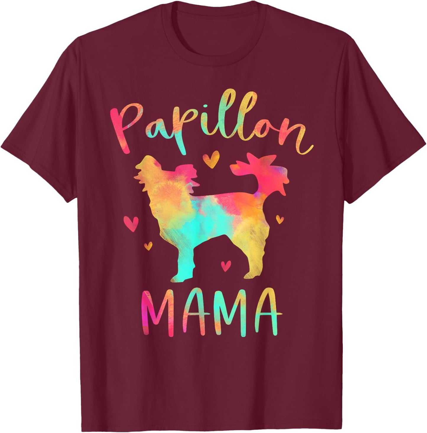 Papillon Mama Colorful Papillon Gifts Dog Mom T-Shirt - T-Shirt | Maroon
