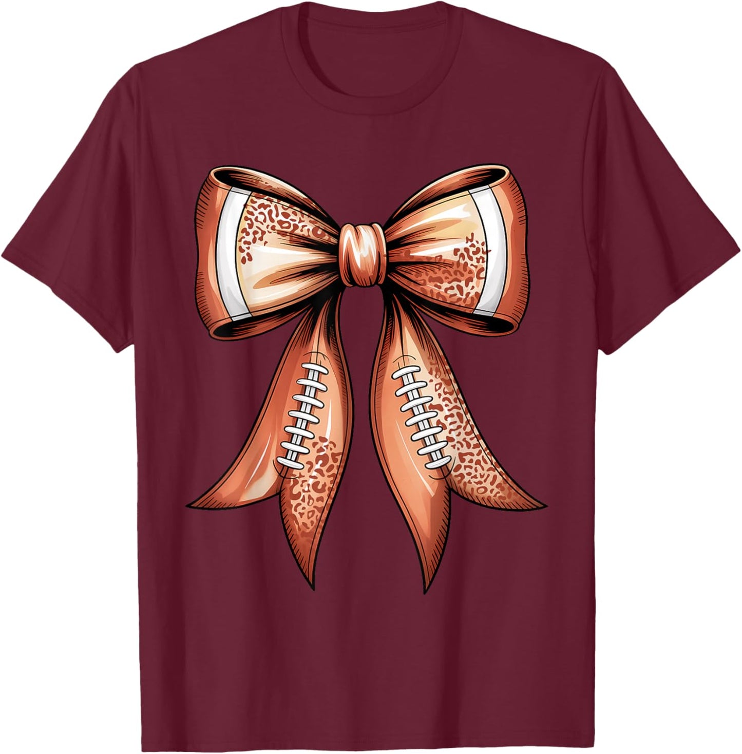 Groovy Cute Coquette Bow Game Day Football for Mom Girls T-Shirt - T-Shirt | Maroon
