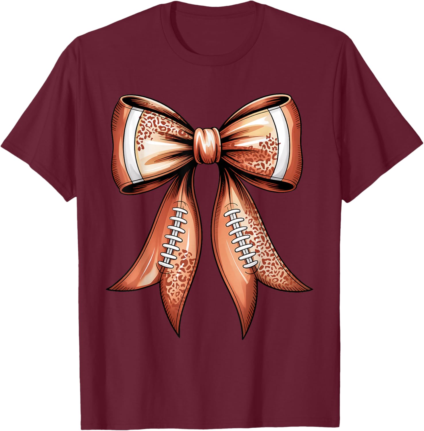 Groovy Cute Coquette Bow Game Day Football for Mom Girls T-Shirt - T-Shirt | Maroon