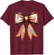 Groovy Cute Coquette Bow Game Day Football for Mom Girls T-Shirt - T-Shirt | Maroon