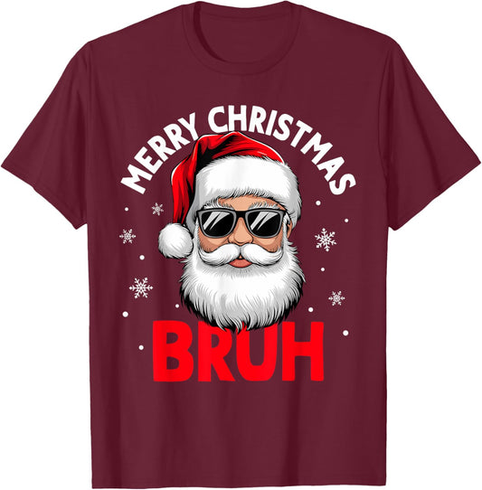Merry Christmas Bruh Funny Santa Claus Retro Men Women Kids T-Shirt - T-Shirt | Maroon