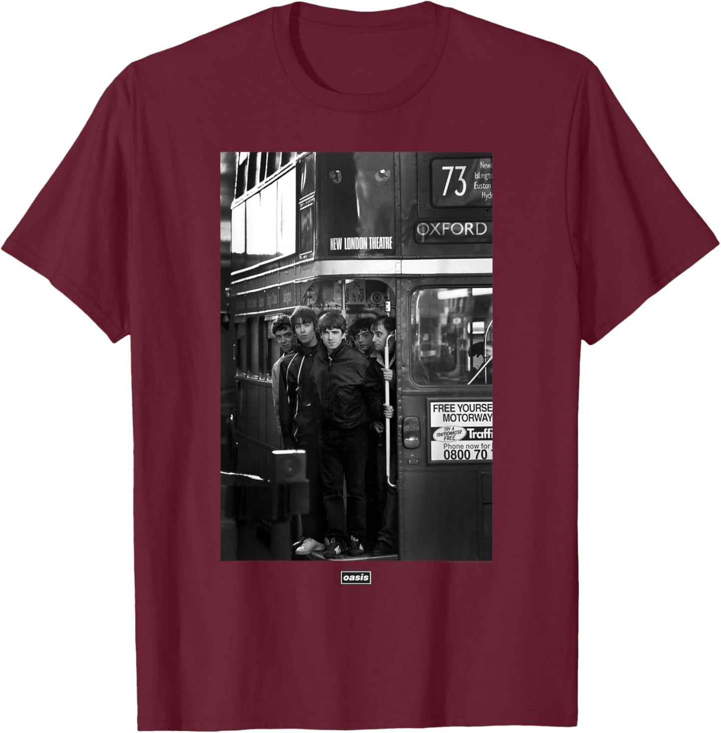 Oasis London Bus Photograph -Kids - Black, Small T-Shirt - T-Shirt | Maroon