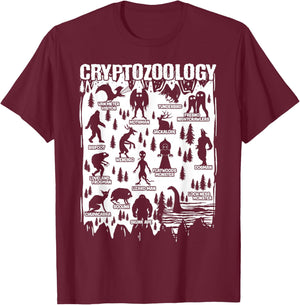 Cryptozoology Cryptid Bigfoot Mothman Dogman Other Monsters T-Shirt - T-Shirt | Maroon