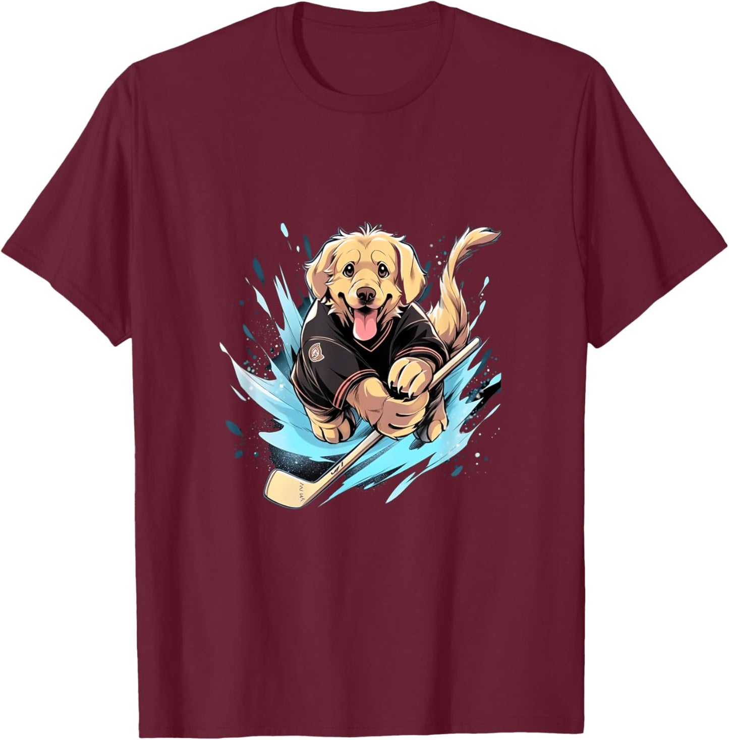 Hockey Golden Retriever Ice Hockey Player Hockey Stick T-Shirt - T-Shirt | Maroon