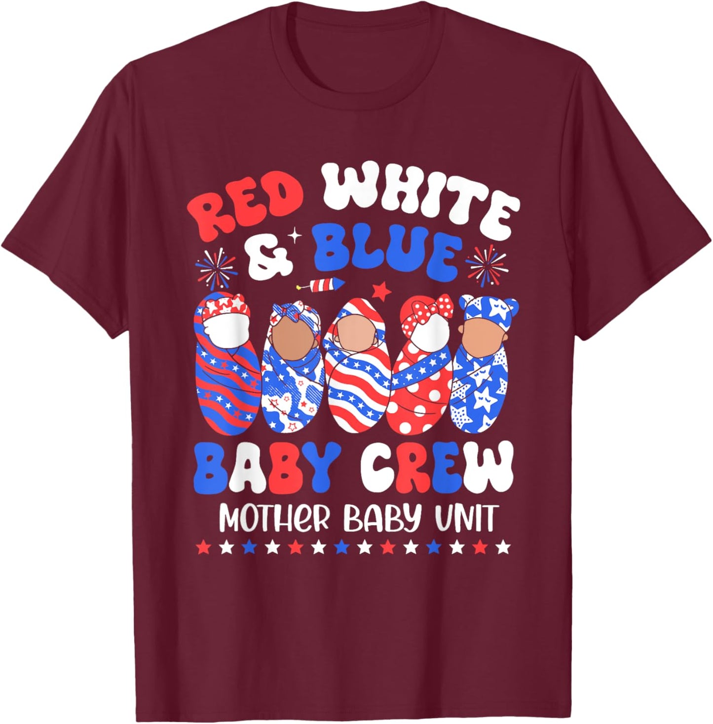 Retro Red White Blue Baby Crew Mother Baby Unit 4th Of July Men T-Shirt - T-Shirt | Maroon