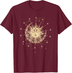 Magische Geometrie Mandala Sonne mit Mond Sternen Okkultes für Erwachsene, , Schwarz, S T-Shirt - T-Shirt | Maroon