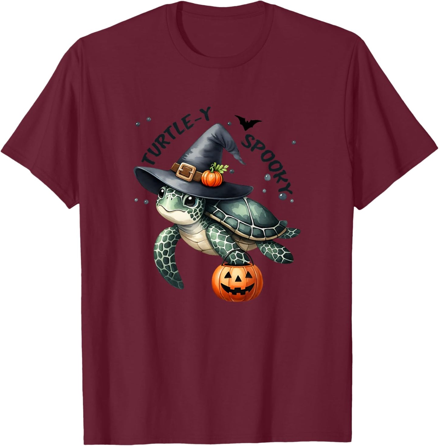 Turtley Spooky Cute Sea Turtle Witches Hat Halloween T-Shirt - T-Shirt | Maroon