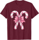 Candy Cane Christmas- Pretty Pink Bow T-Shirt - T-Shirt | Maroon
