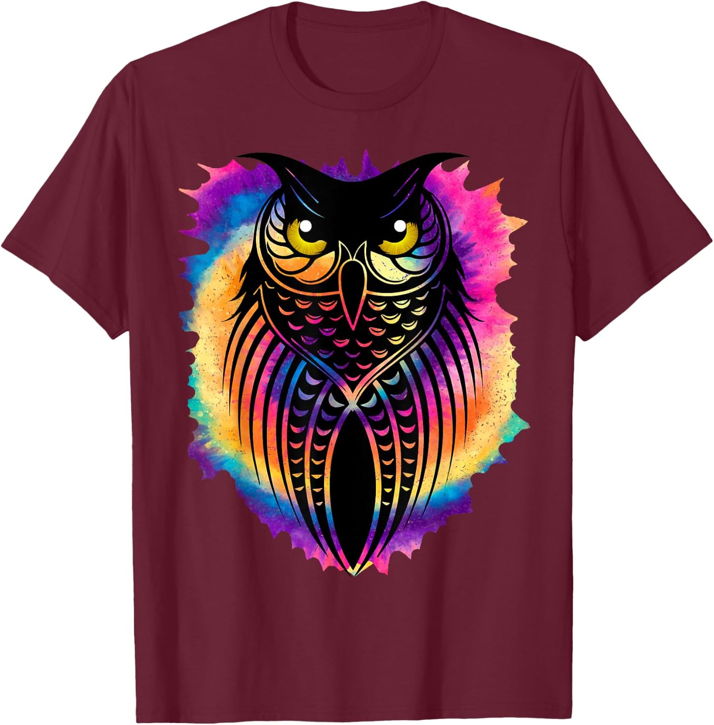 Owl Tie-Dye Graphic | Gift Bird and Owl Lovers T-Shirt - T-Shirt | Maroon