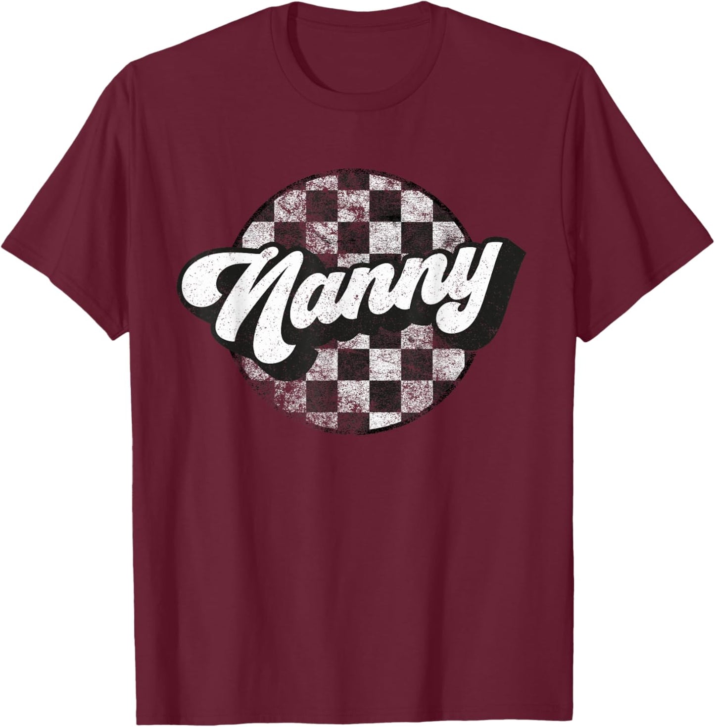 Funny Retro Checkered Nanny Race Vintage Matching Family T-Shirt - T-Shirt | Maroon