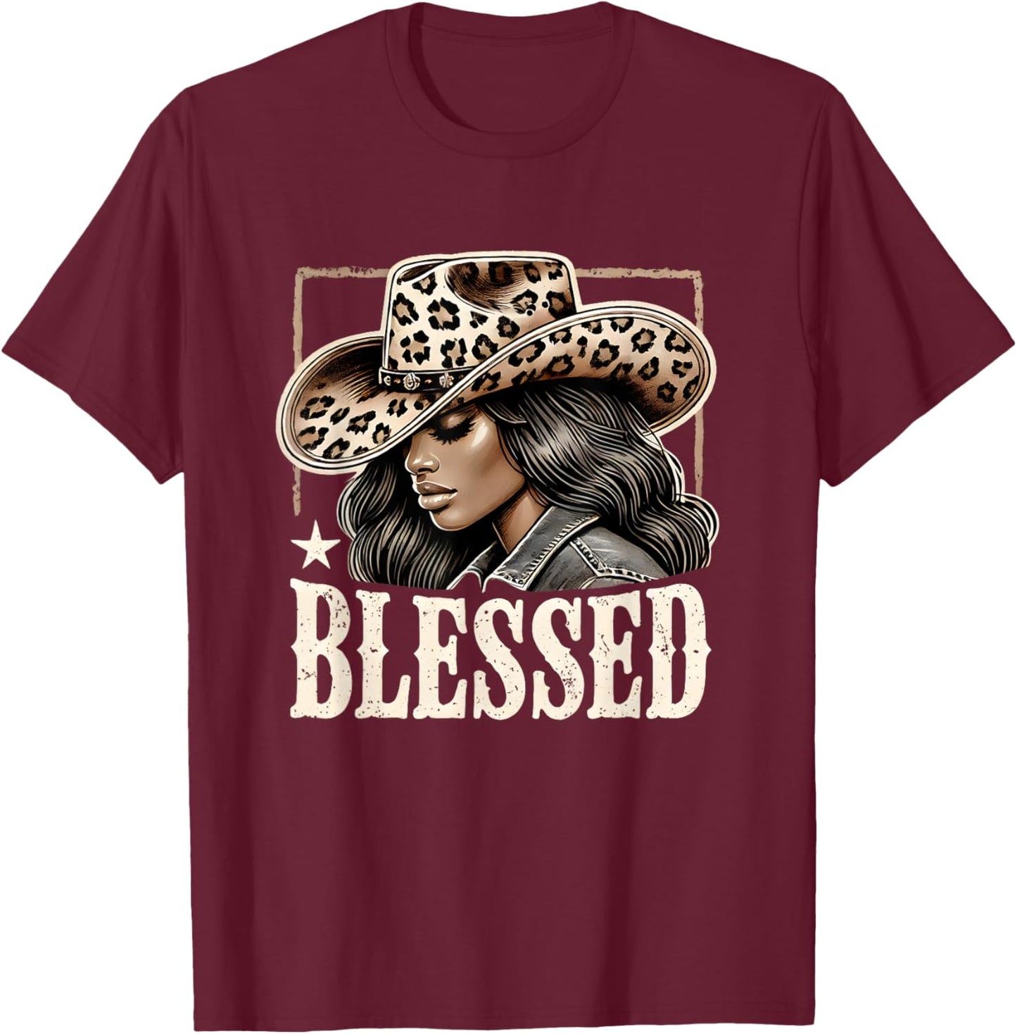 Vintage Retro Black Western Cowgirl African Christian T-Shirt - T-Shirt | Maroon