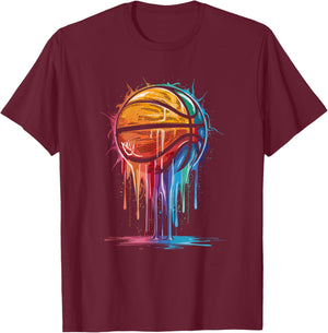 Colorful Basketball Player Hoop Basket T-Shirt - T-Shirt | Maroon
