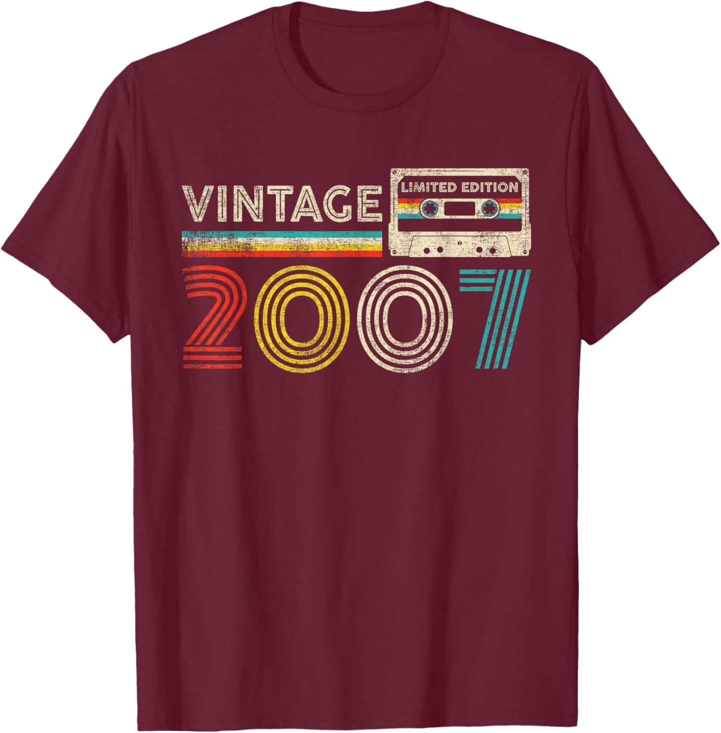 Vintage 2007 Classic Birthday 2007 Cassette Tape Vintage T-Shirt - T-Shirt | Maroon