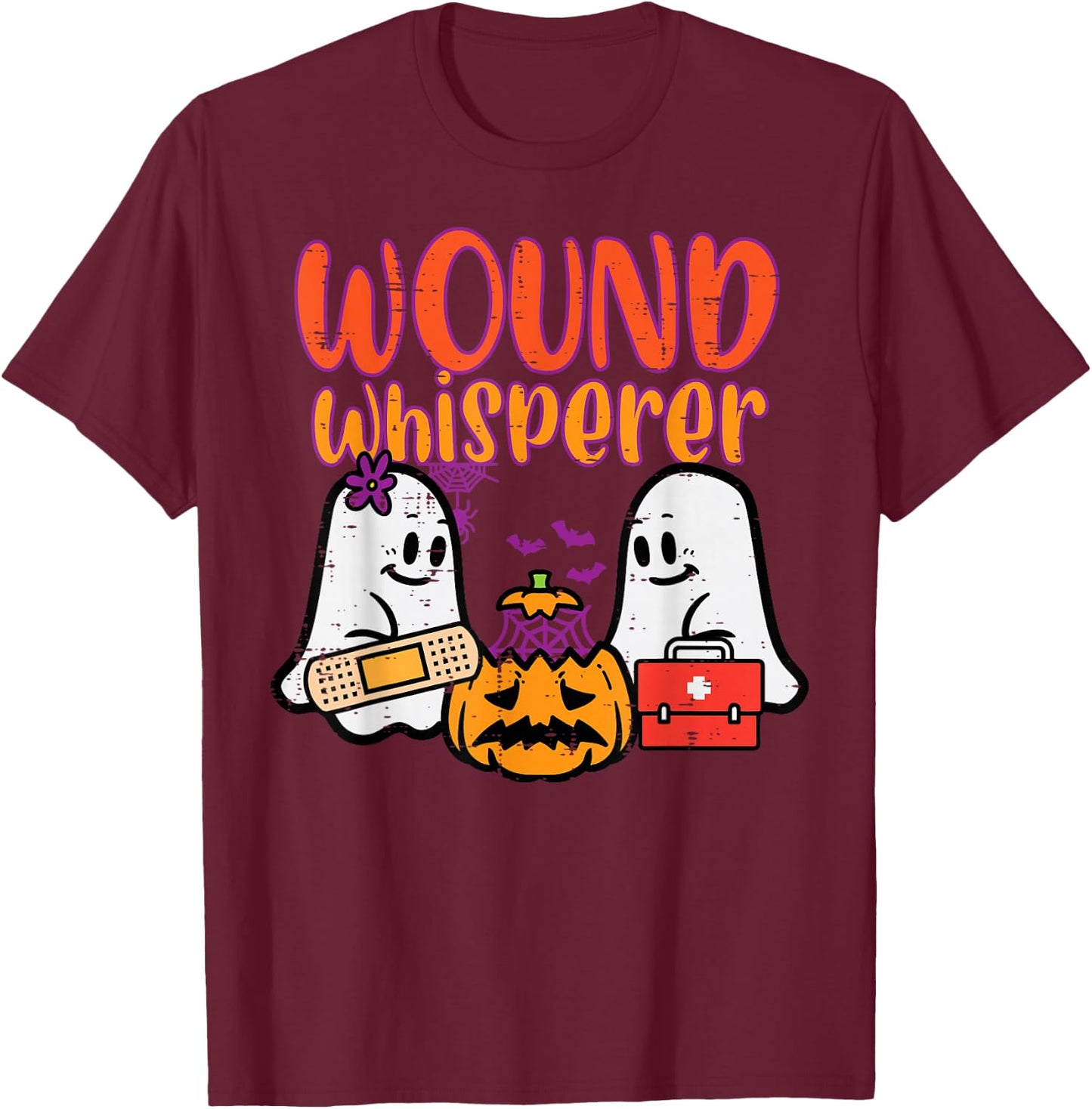 Ghost Nurse Wound Whisperer Halloween Nurse Fall Scrub Women T-Shirt - T-Shirt | Maroon