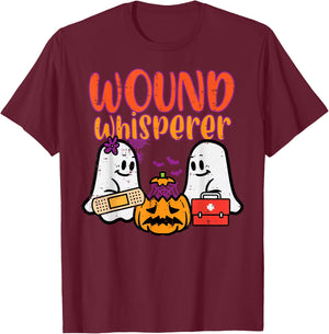Ghost Nurse Wound Whisperer Halloween Nurse Fall Scrub Women T-Shirt - T-Shirt | Maroon