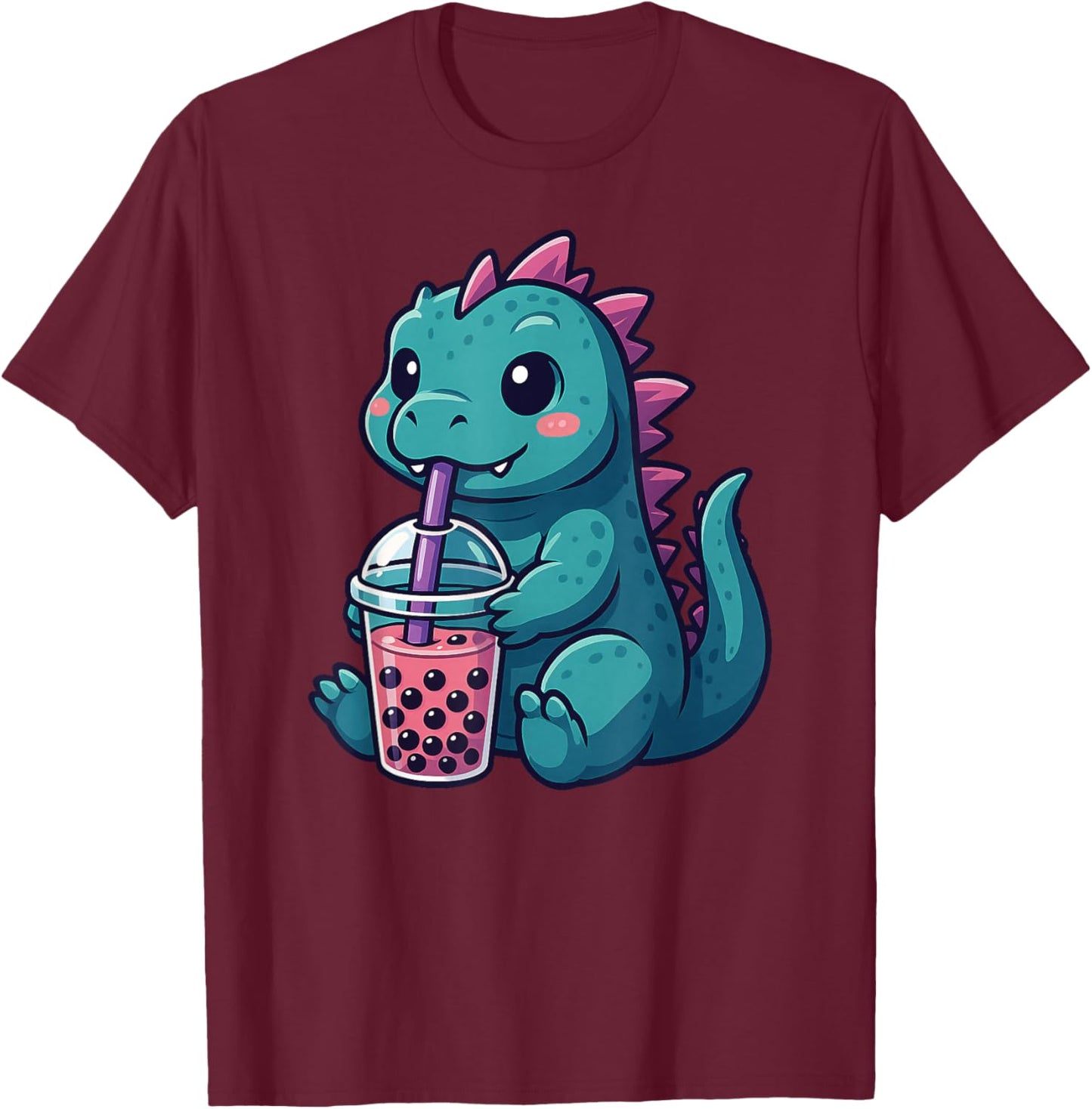 Cute Dinosaur Boba Tea Lover Kawaii Boys Girls Kids T-Shirt - T-Shirt | Maroon