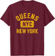 Queens NYC New York Gym Style Distressed Amber Print T-Shirt - T-Shirt | Maroon