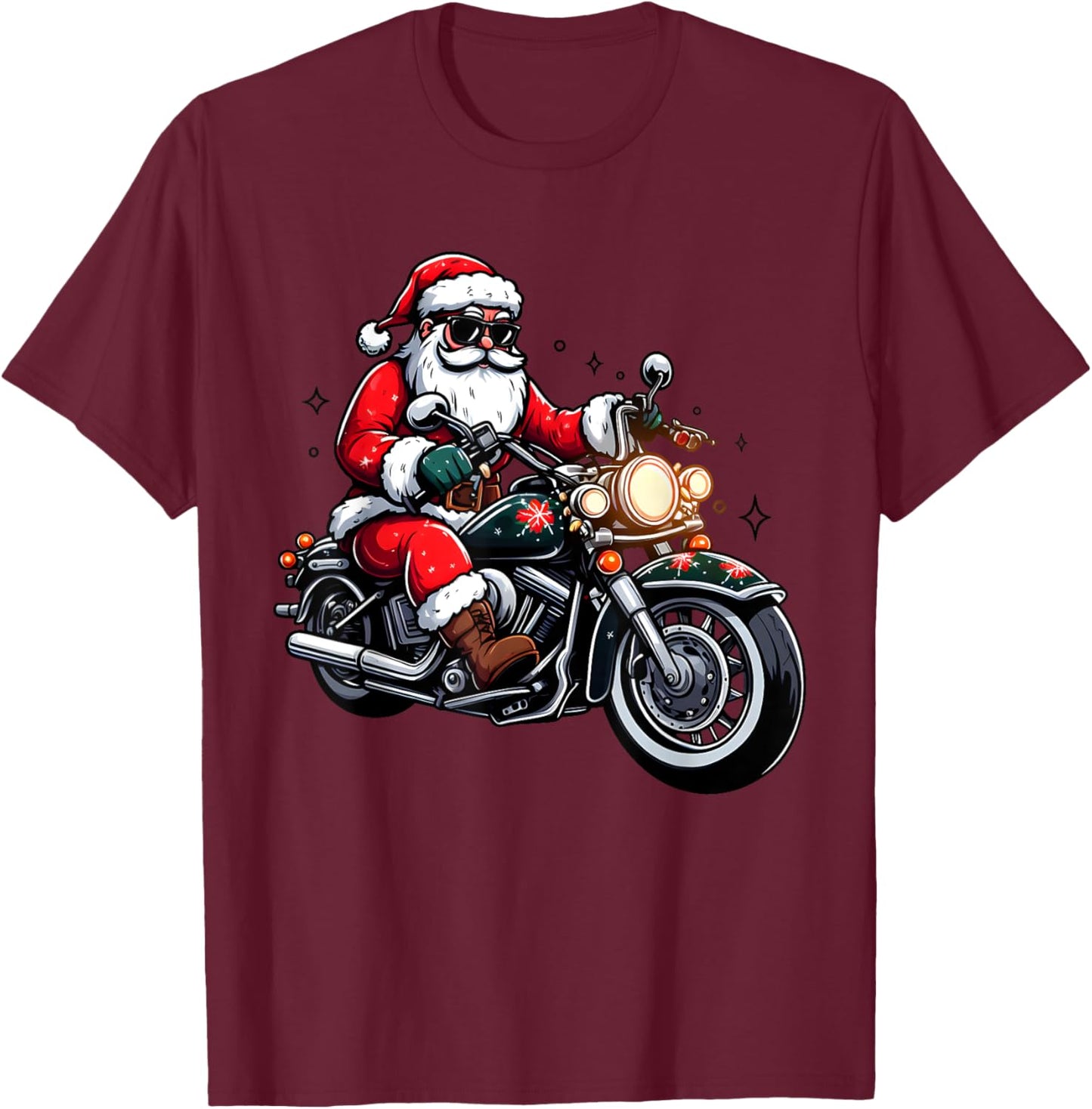 Funny Motorcycle Christmas Santa Riding Biker Rider T-Shirt - T-Shirt | Maroon