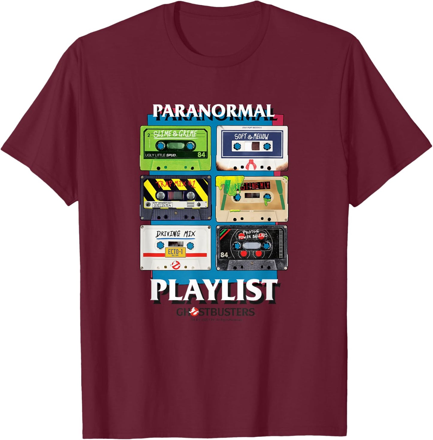 Ghostbusters Paranormal Playlist with Logo T-Shirt - T-Shirt | Maroon