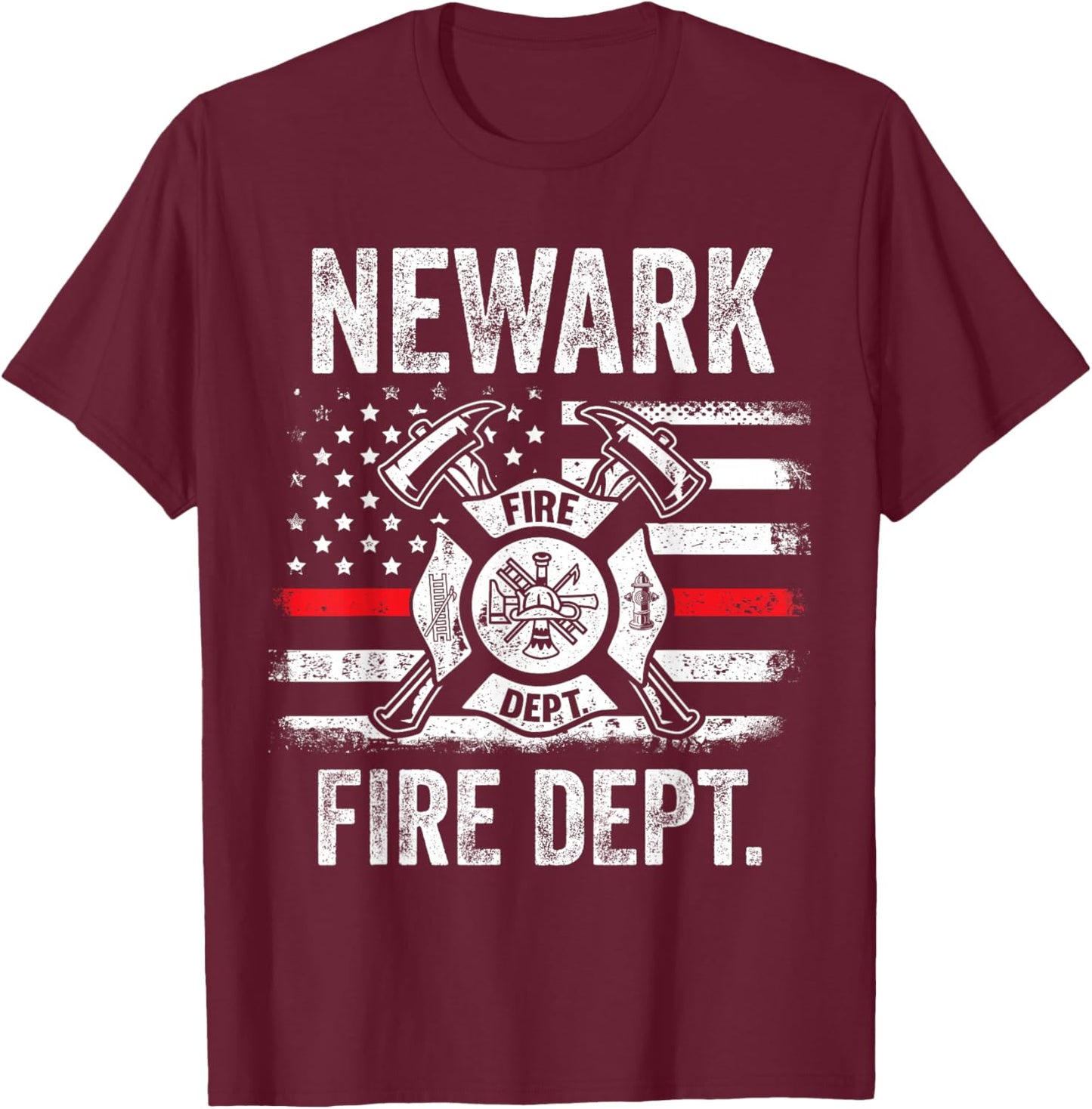 Newark New Jersey Fire Department Thin Red Line Fireman T-Shirt - T-Shirt | Maroon