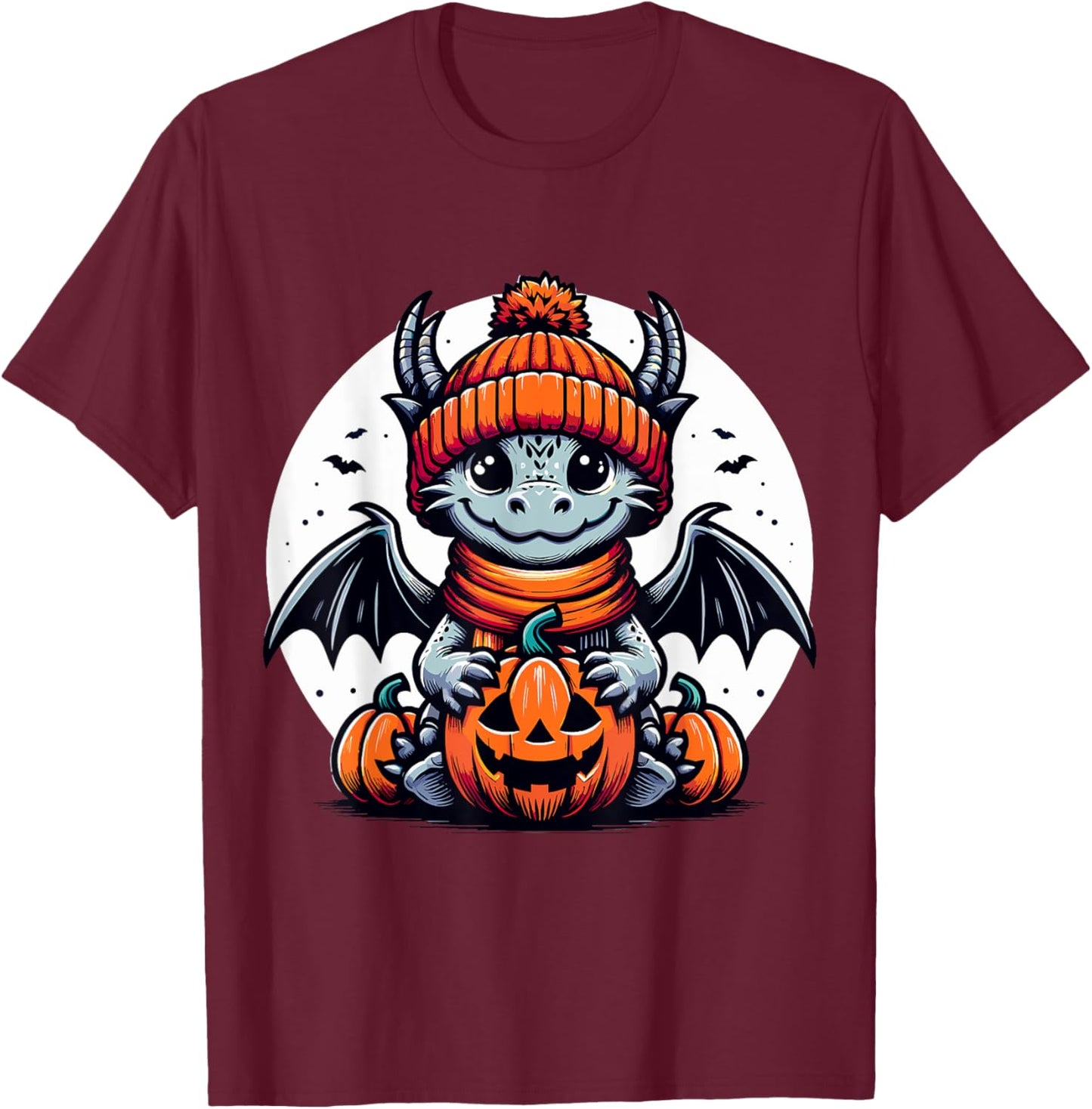 Halloween Dragon Pumpkin T-Shirt - T-Shirt | Maroon