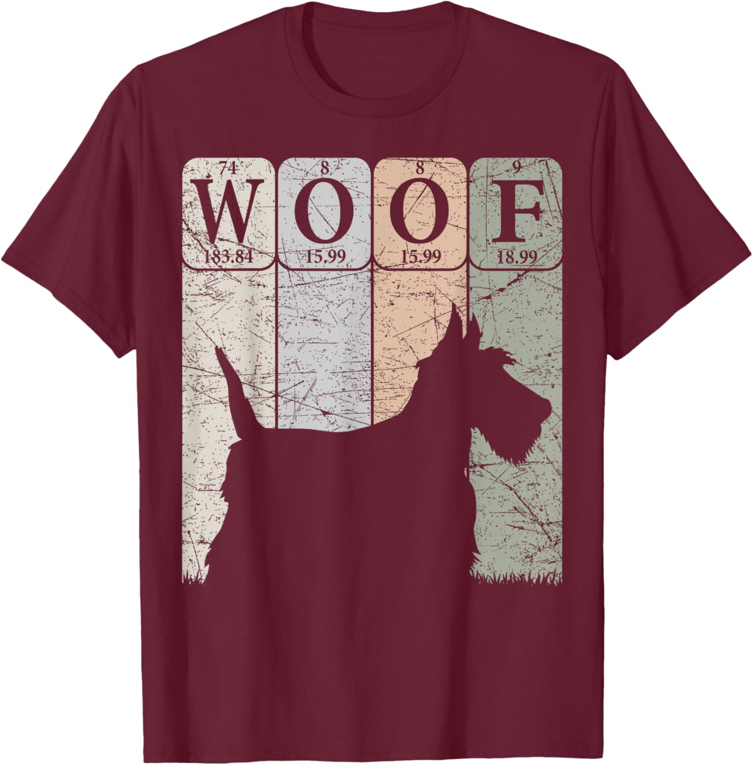 Scottish Terrier Dog Periodic Table Elements Scottie Woof T-Shirt - T-Shirt | Maroon
