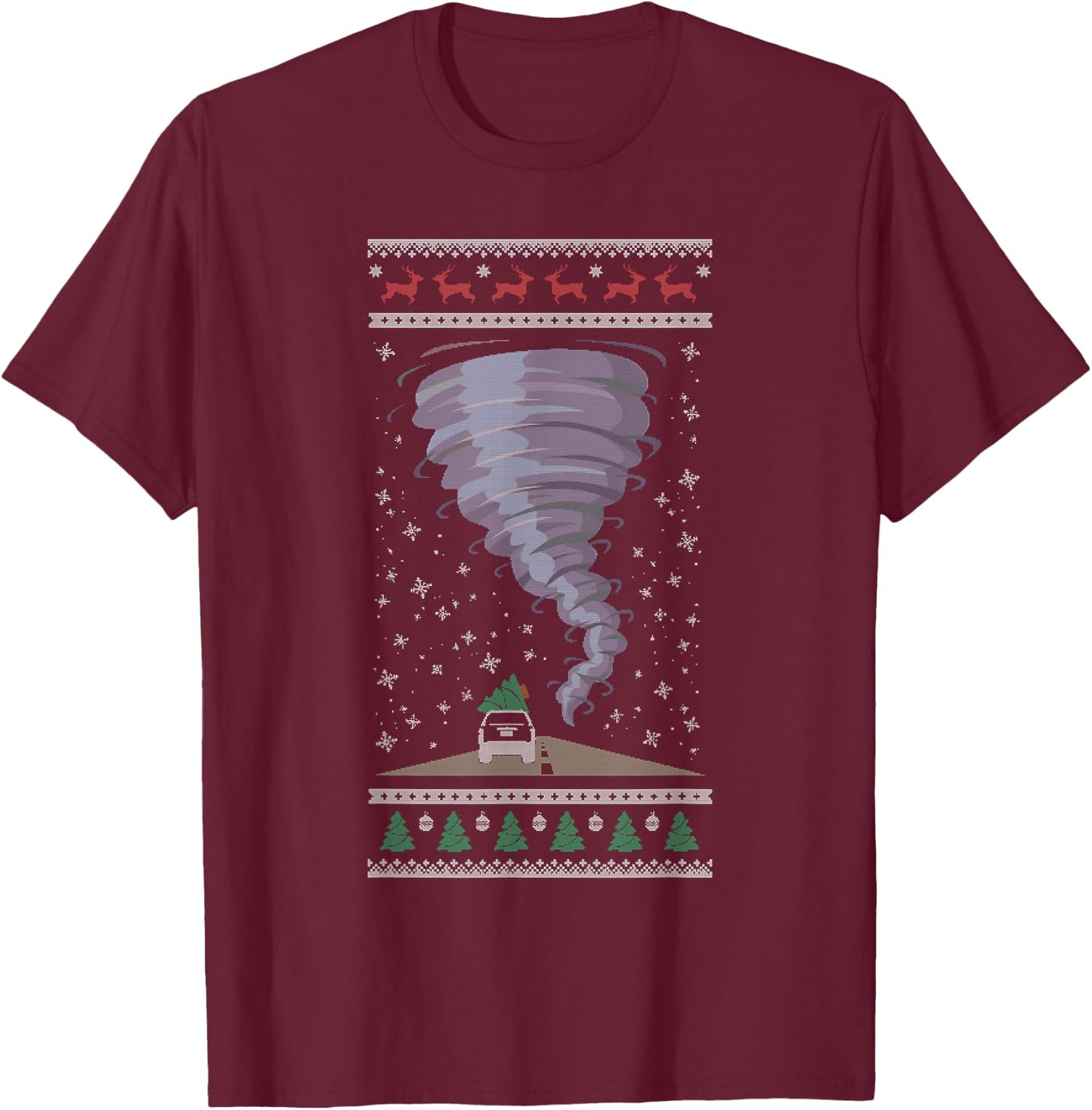 Tornado Chaser Xmas Weather Ugly Christmas T-Shirt - T-Shirt | Maroon