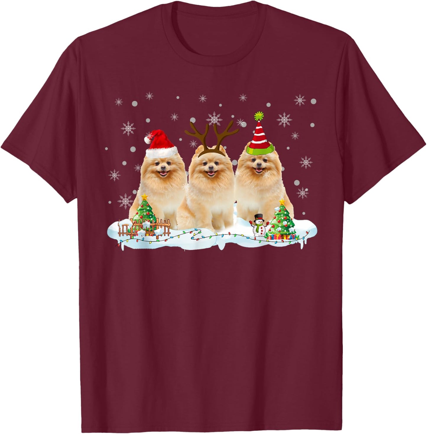 Funny Christmas Pomeranian Santa Reindeer Pomeranian Lover T-Shirt - T-Shirt | Maroon