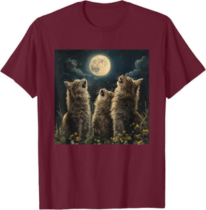 Maine Coon Howl At Moon Cat Lover T-Shirt - T-Shirt | Maroon