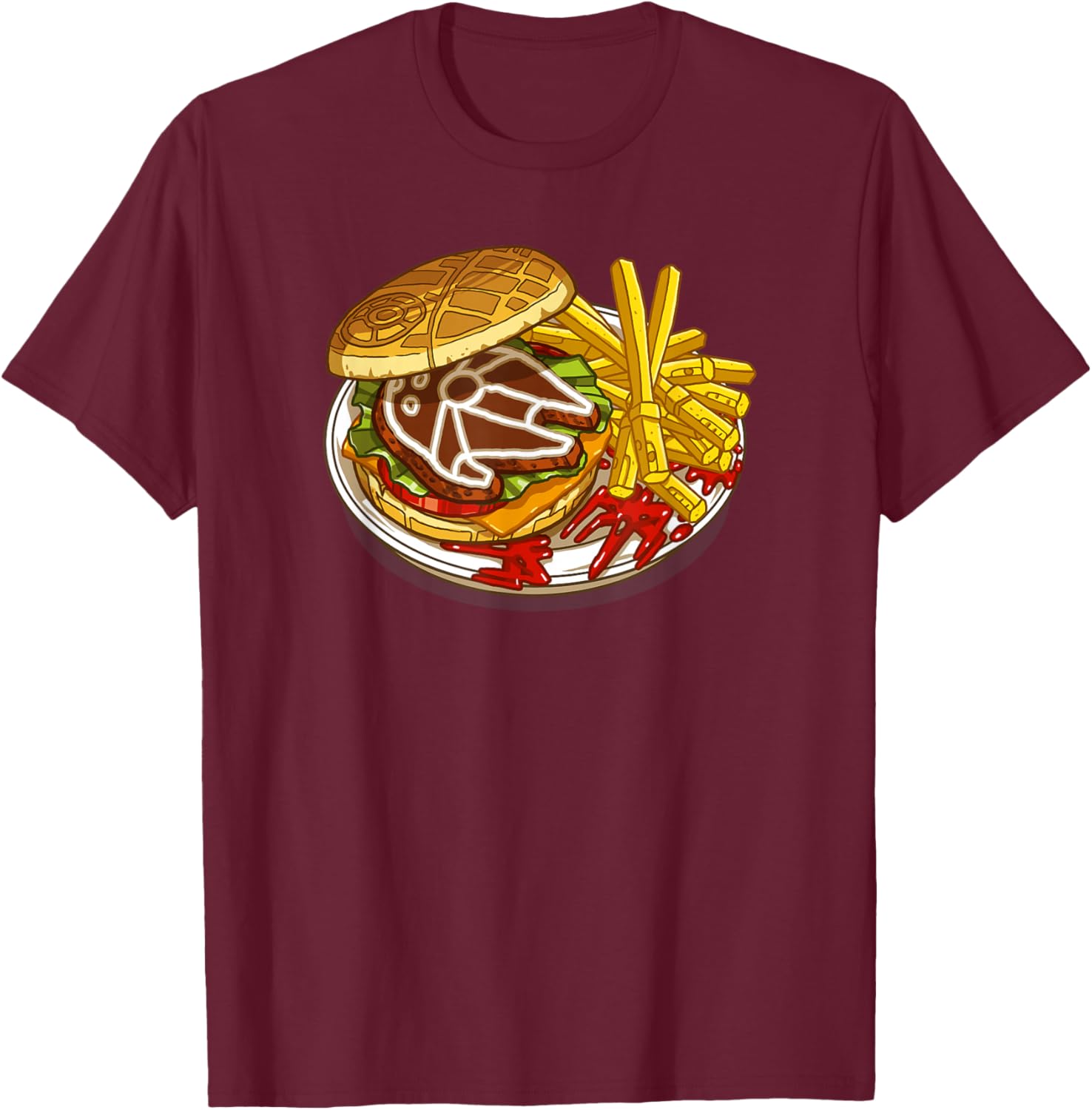 Star Wars Classic Millennium Falcon Burger & Saber Fries T-Shirt - T-Shirt | Maroon