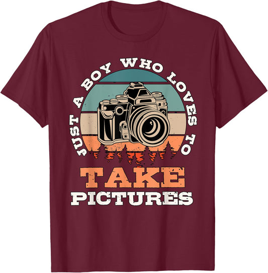 Boy Who Loves To Take Pictures Photographer Photography T-Shirt - T-Shirt | Maroon