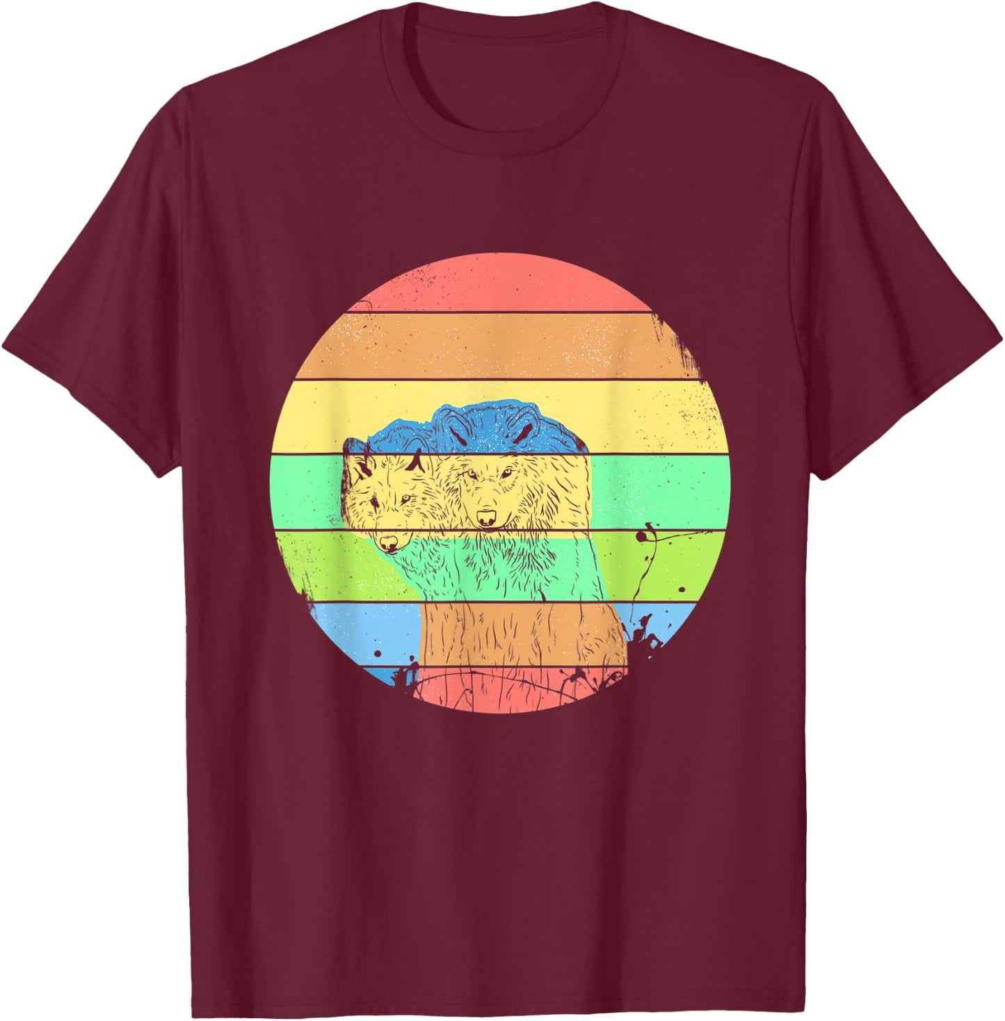 Wolf Retro Vintage 70s Style Wolves Gift T-Shirt - T-Shirt | Maroon