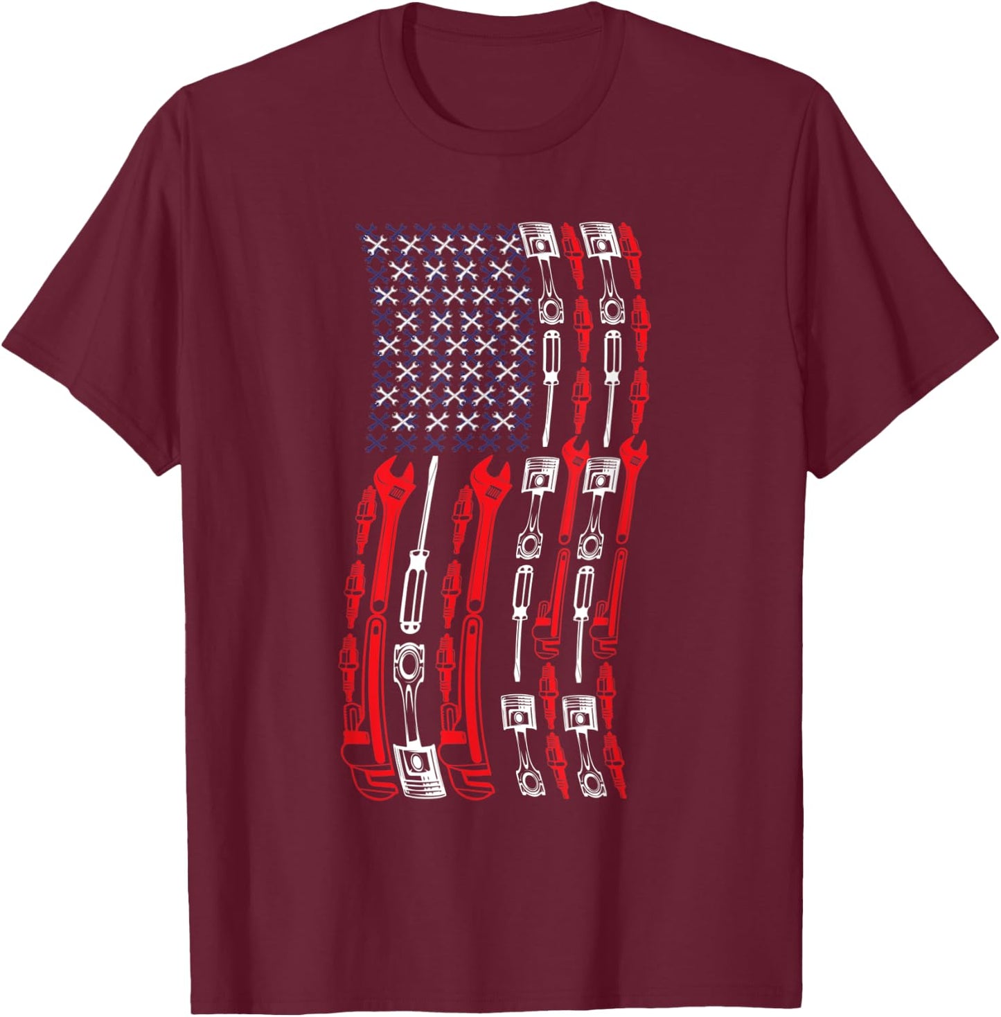 Mechanic USA Flag Patriotic Women Men T-Shirt - T-Shirt | Maroon