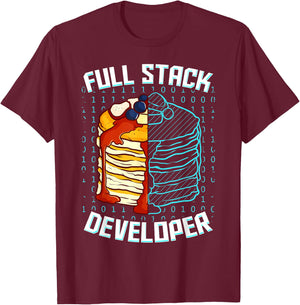 Full Stack Developer Funny Pancake Web Coder Programmer Gift T-Shirt - T-Shirt | Maroon