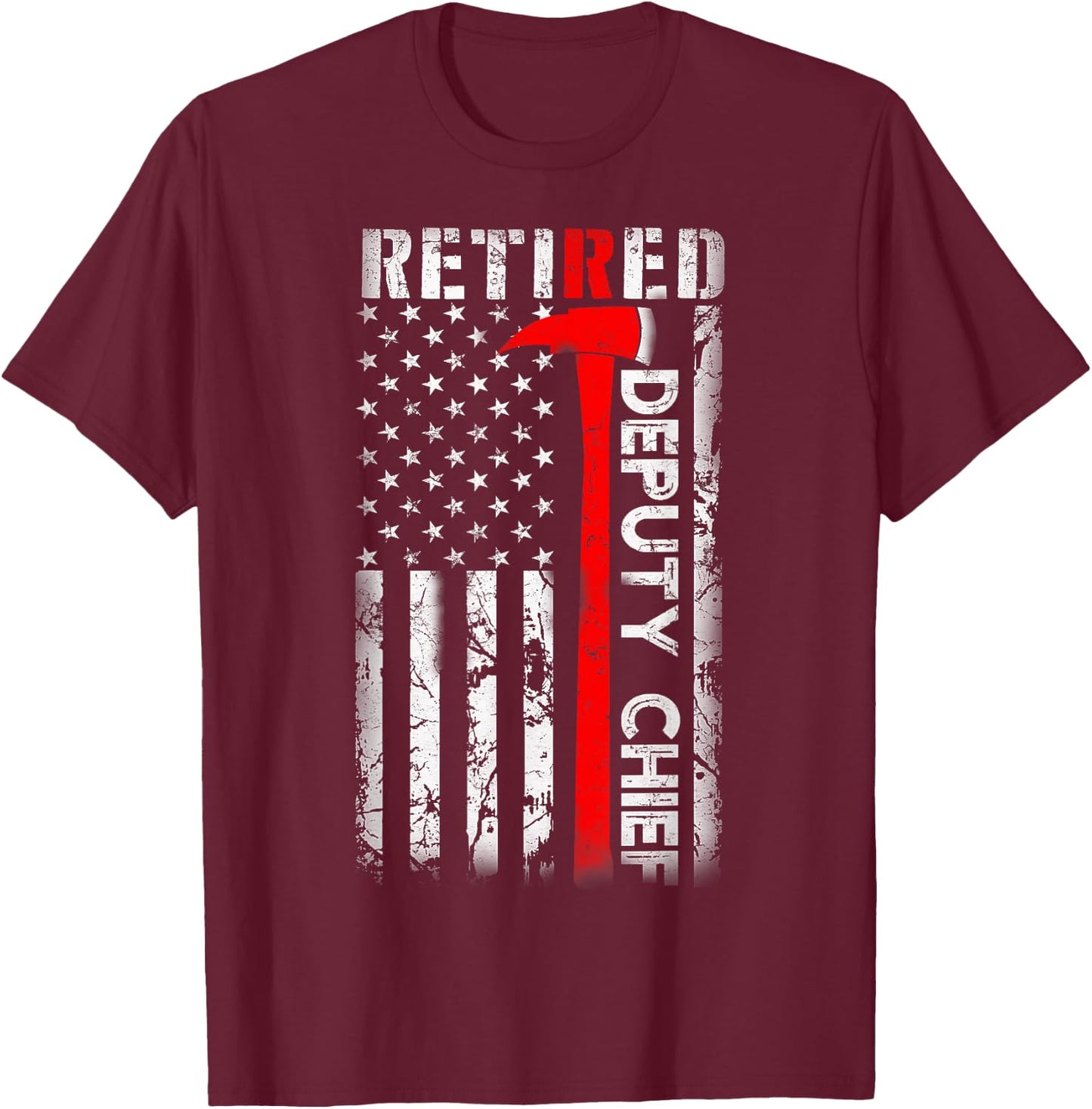 Retired Deputy Fire Chief Fireman Retirement UAS flag Gifts T-Shirt - T-Shirt | Maroon