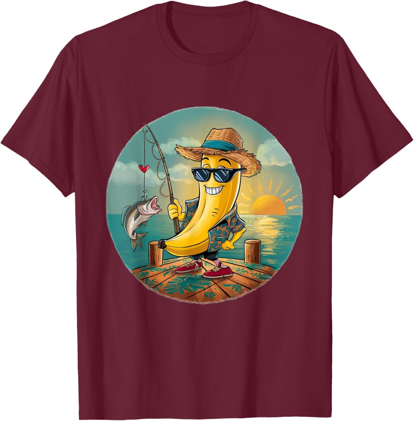 Lucky Fishing Funny Banana Humor T-Shirt - T-Shirt | Maroon