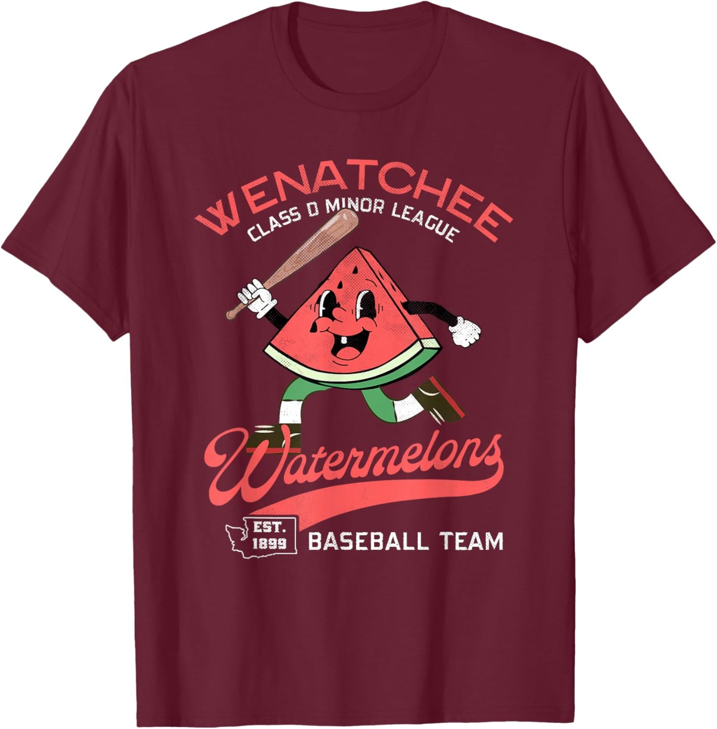 Wenatchee Watermelons Retro Minor League Baseball Team T-Shirt - T-Shirt | Maroon