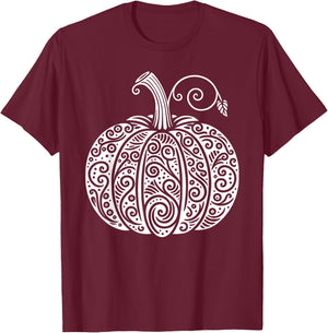 Autumn Fall Pumpkin Shirt Women Cute Thanksgiving Halloween T-Shirt - T-Shirt | Maroon