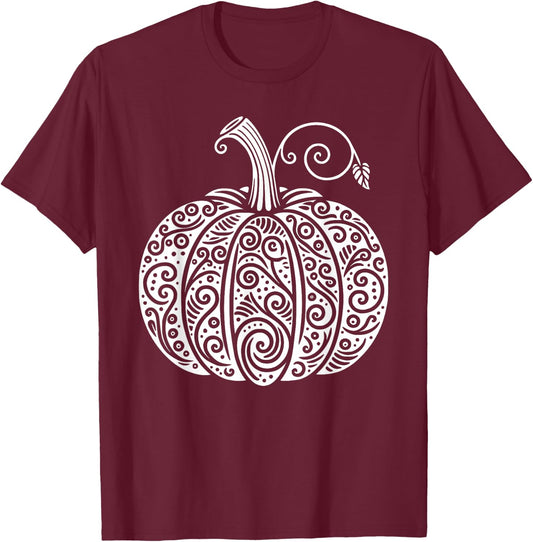 Autumn Fall Pumpkin Shirt Women Cute Thanksgiving Halloween T-Shirt - T-Shirt | Maroon