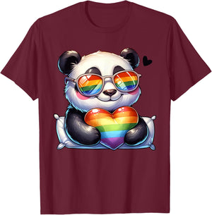 Panda Heart Rainbow Gay Pride LGBT Animal Supporter T-Shirt - T-Shirt | Maroon