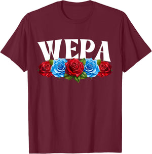 Wepa with Roses , Boricua Women, Puerto Rico Wepa T-Shirt - T-Shirt | Maroon