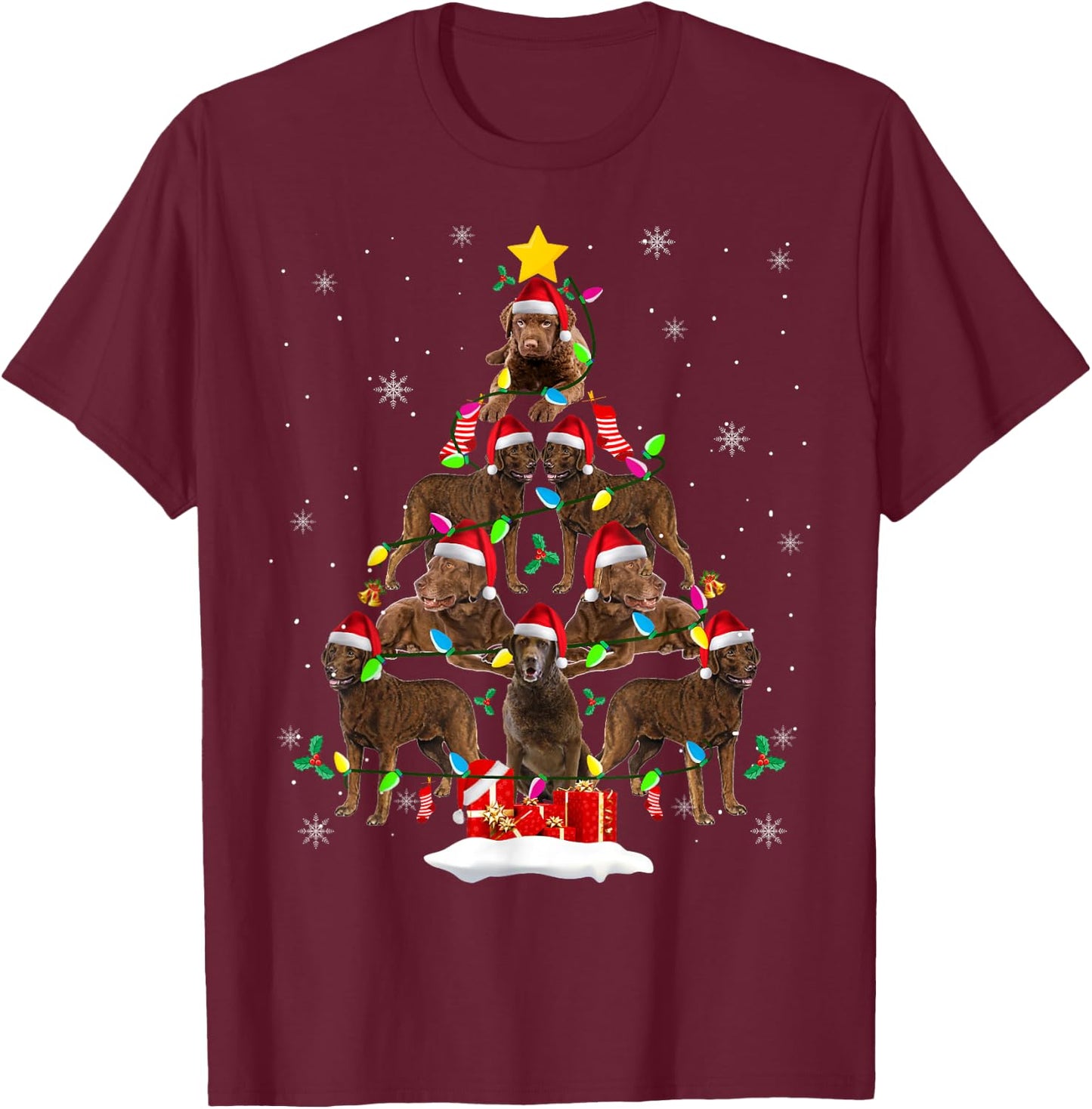 Chesapeake Bay Retriever Christmas Tree Funny Santa Dog Gift Men Women Kids T-Shirt - T-Shirt | Maroon