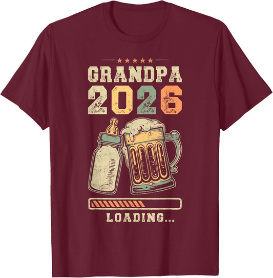 Grandpa 2026 Loading, Pregnancy Announcement, Grandfather T-Shirt - T-Shirt | Maroon